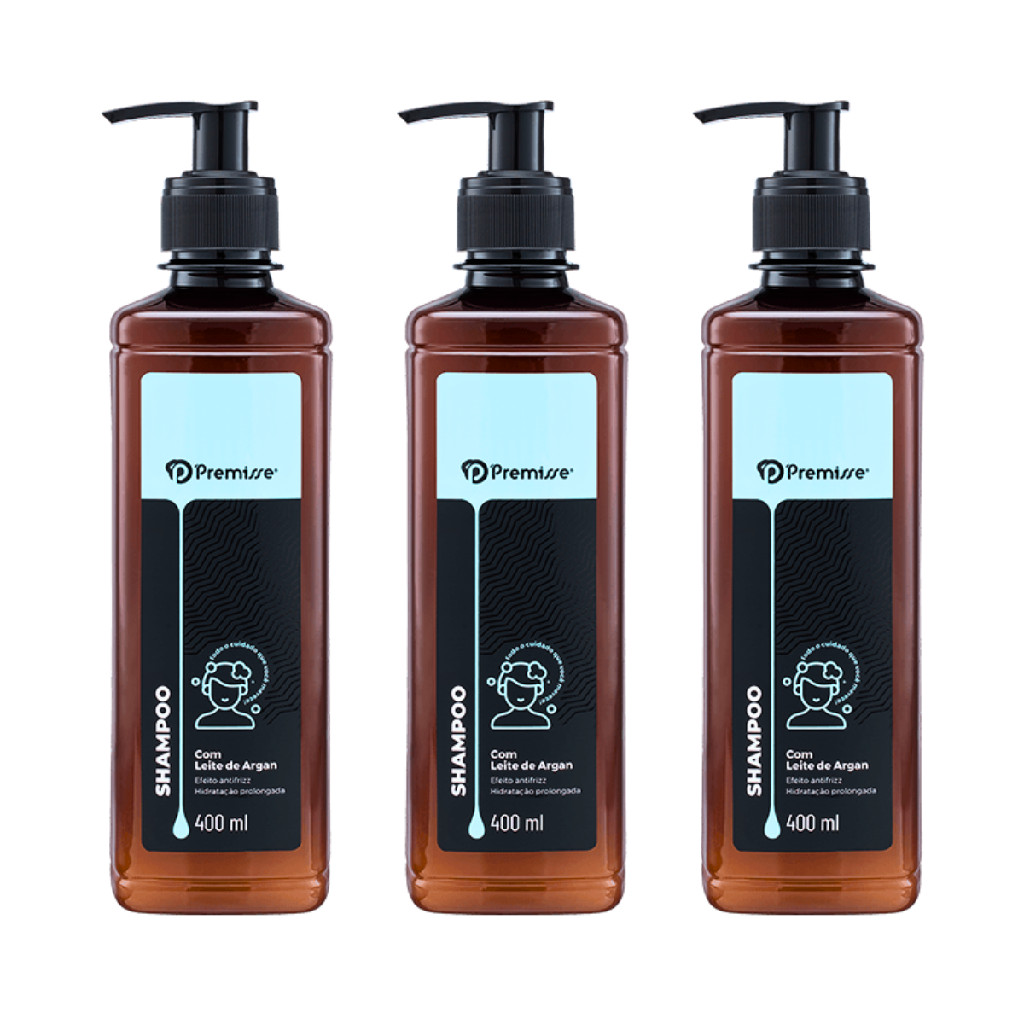 3 Shampoo Hidratante Refil 400ml para dispenser de parede Premisse Banho Box Chuveiro Pousada Hotel Clínica Higiene