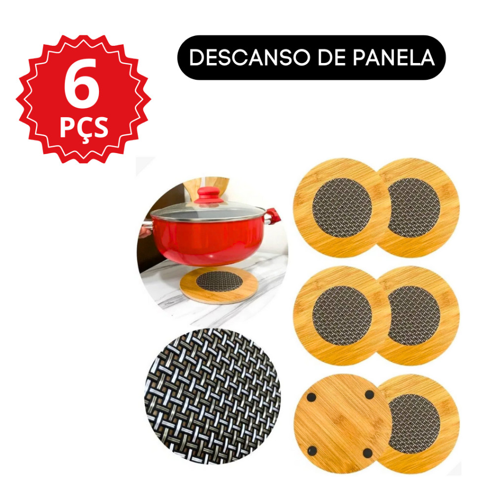 Kit Peças Descanso De Panela De Bambu Porta Apoio Panela Mdf