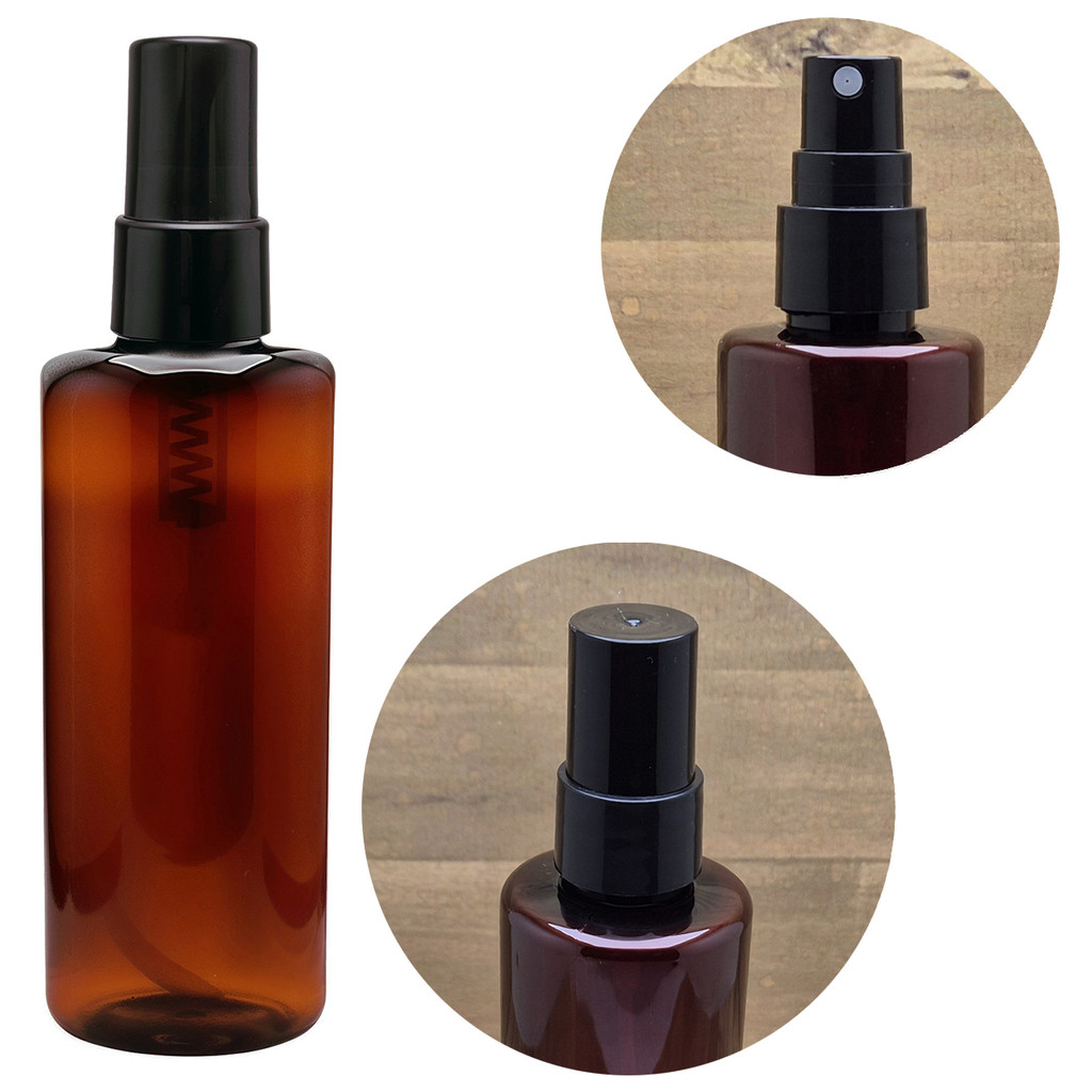 Frascos 100ml Plástico Pet Âmbar mod. Cil Reto Vaporizador Spray