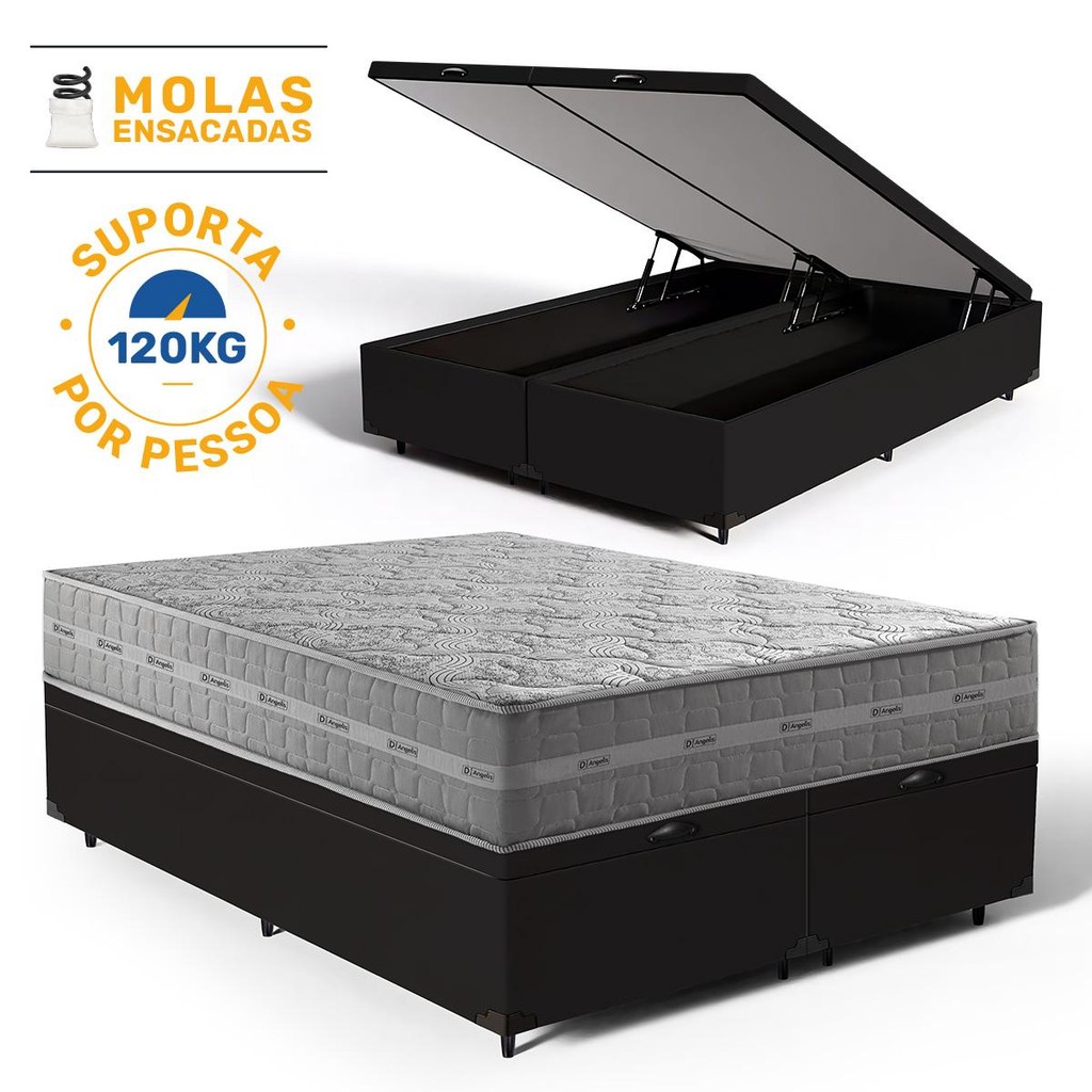 Cama Box Baú com Colchão de Molas Ensacadas Ultra Spring Anjos Queen 158cm em Oferta na Shopee