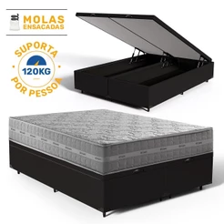 Cama Box Baú com Colchão de Molas Ensacadas Ultra Spring D'Angelis Queen 158cm