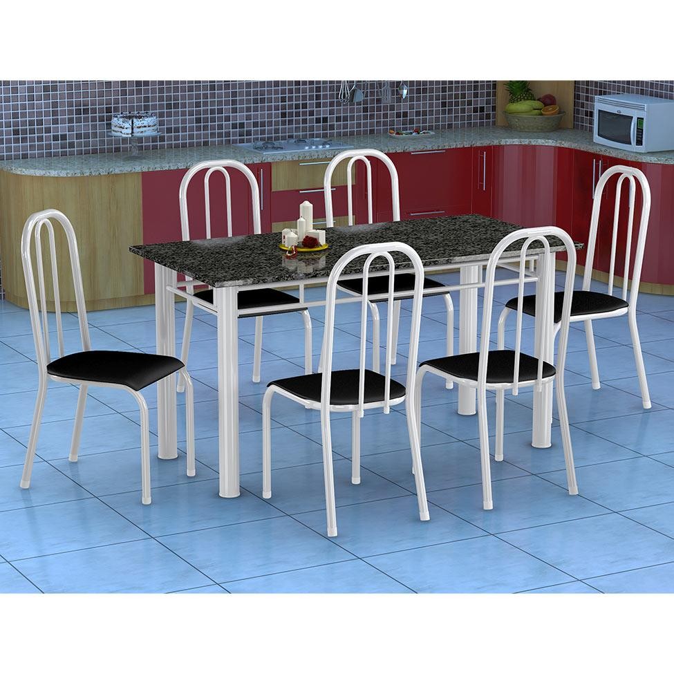 Conjunto de Mesa Granada com 6 Cadeiras Madri Branco e Preto Liso GR em Oferta na Shopee
