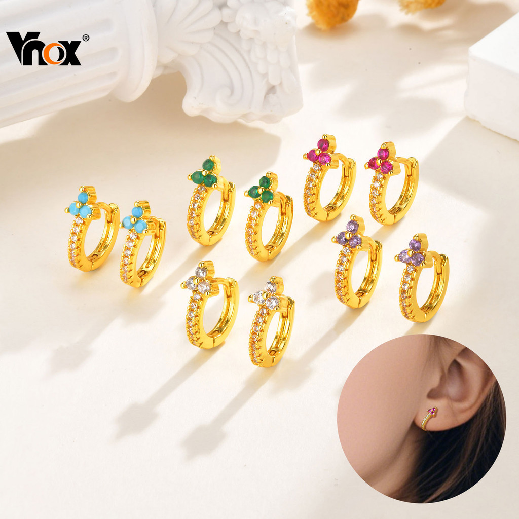 Brinco De Argola Com Flores Cúbicas De Zircônia Vnox Para Bebês Meninas , Pequeno Hipoalergênico Banhado A Ouro , Presen em Oferta na Shopee
