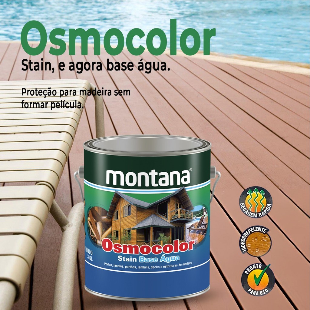 Verniz Acetinado Osmocolor a Base De Água UV Deck e UV Gold e Glass 900ml Montana