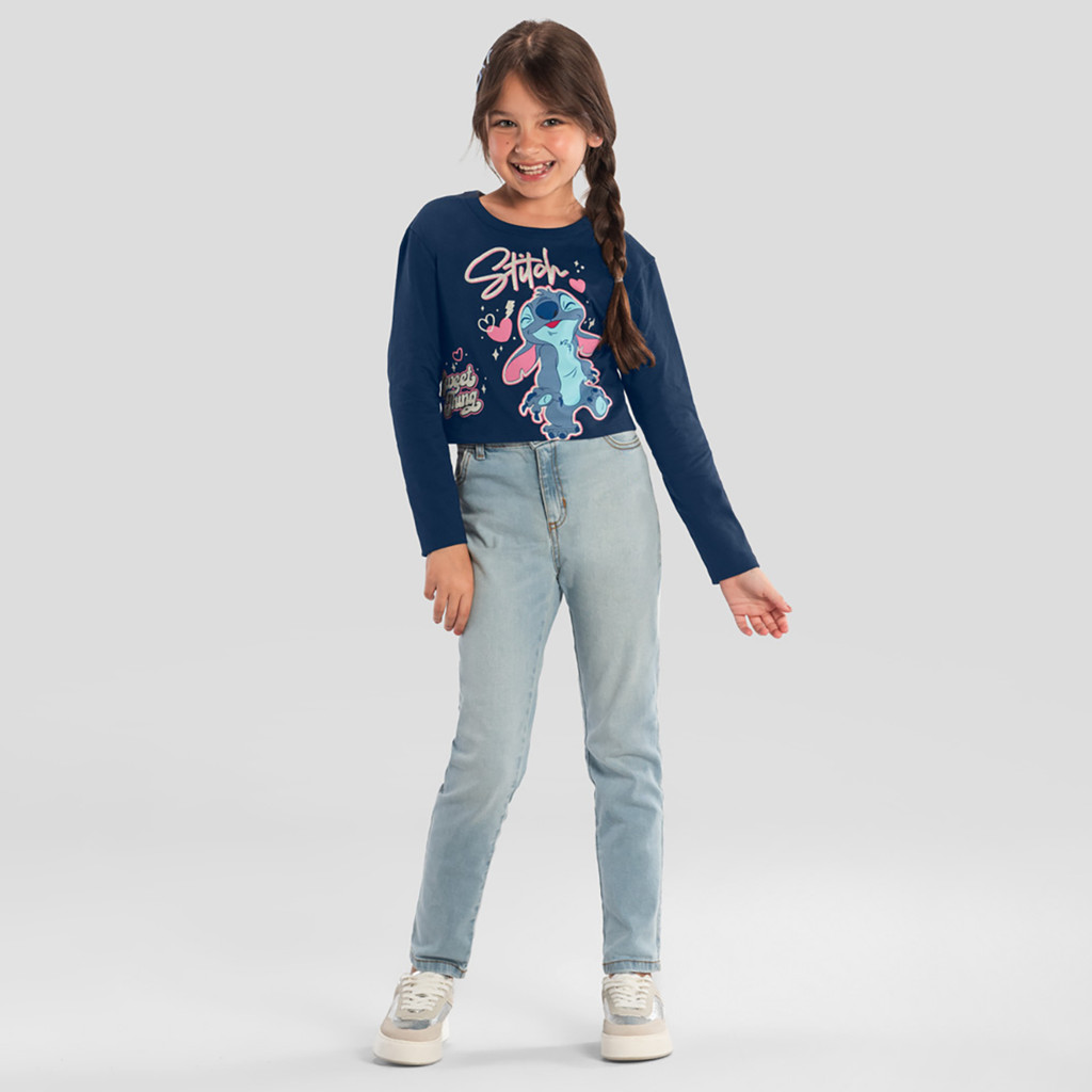 Blusa infantil menina cropped do Stitch Azul Brandili - Baby & Kids Fashion
