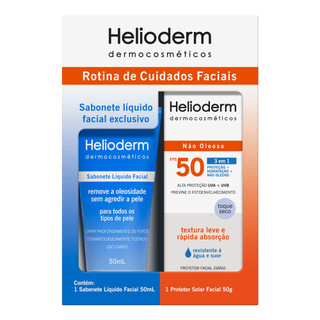Kit Sabonete Líquido Facial Helioderm 50ml e Protetor Solar Facial Helioderm FPS 50 50g em Oferta na Shopee