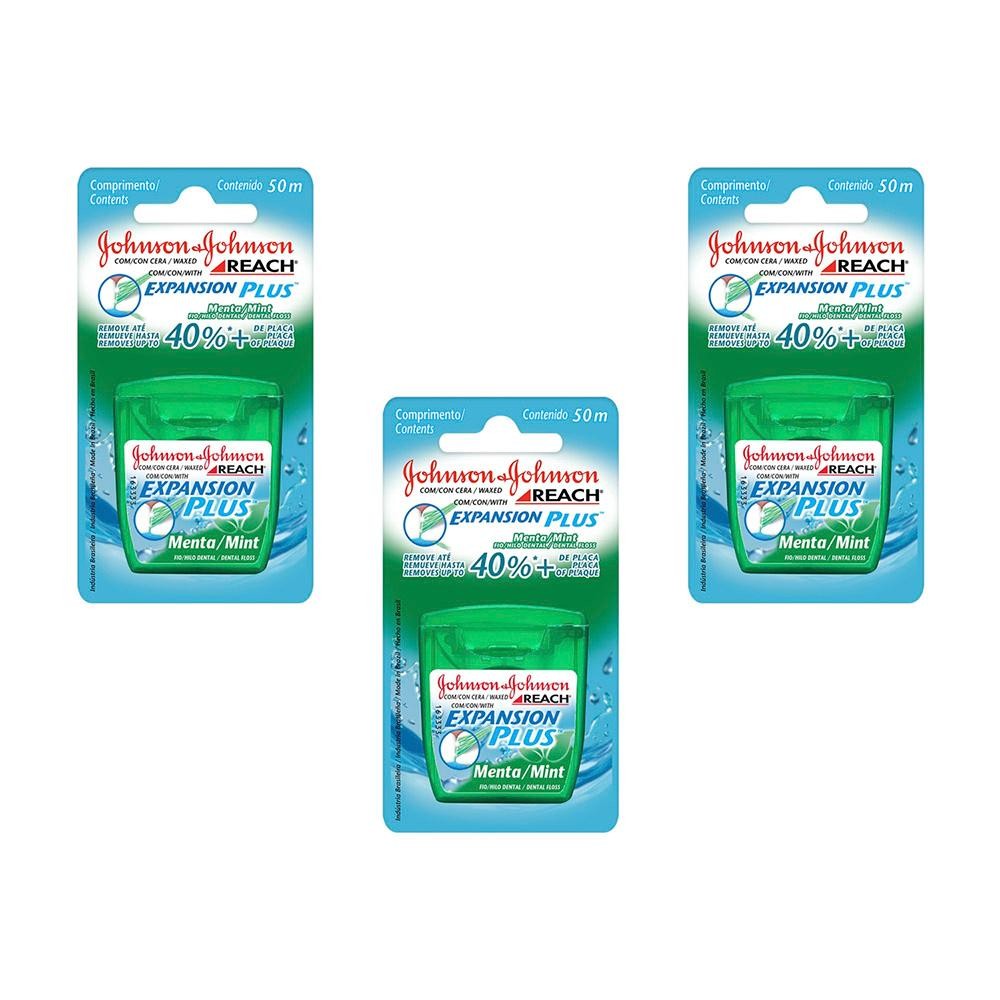 Kit 3 Fio Dental Reach Expansion Plus Menta Johnson's 50m