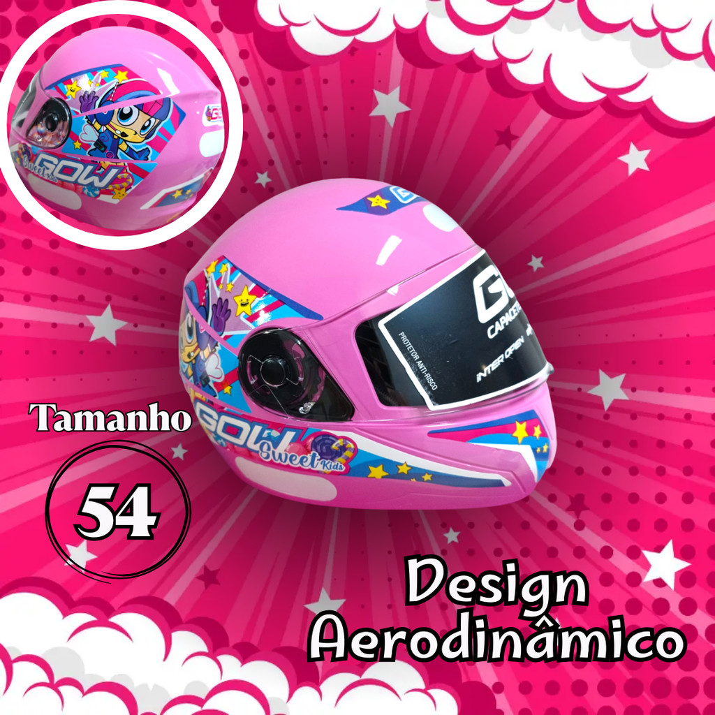 CAPACETE INFANTIL FECHADO FEMININO em Oferta na Shopee