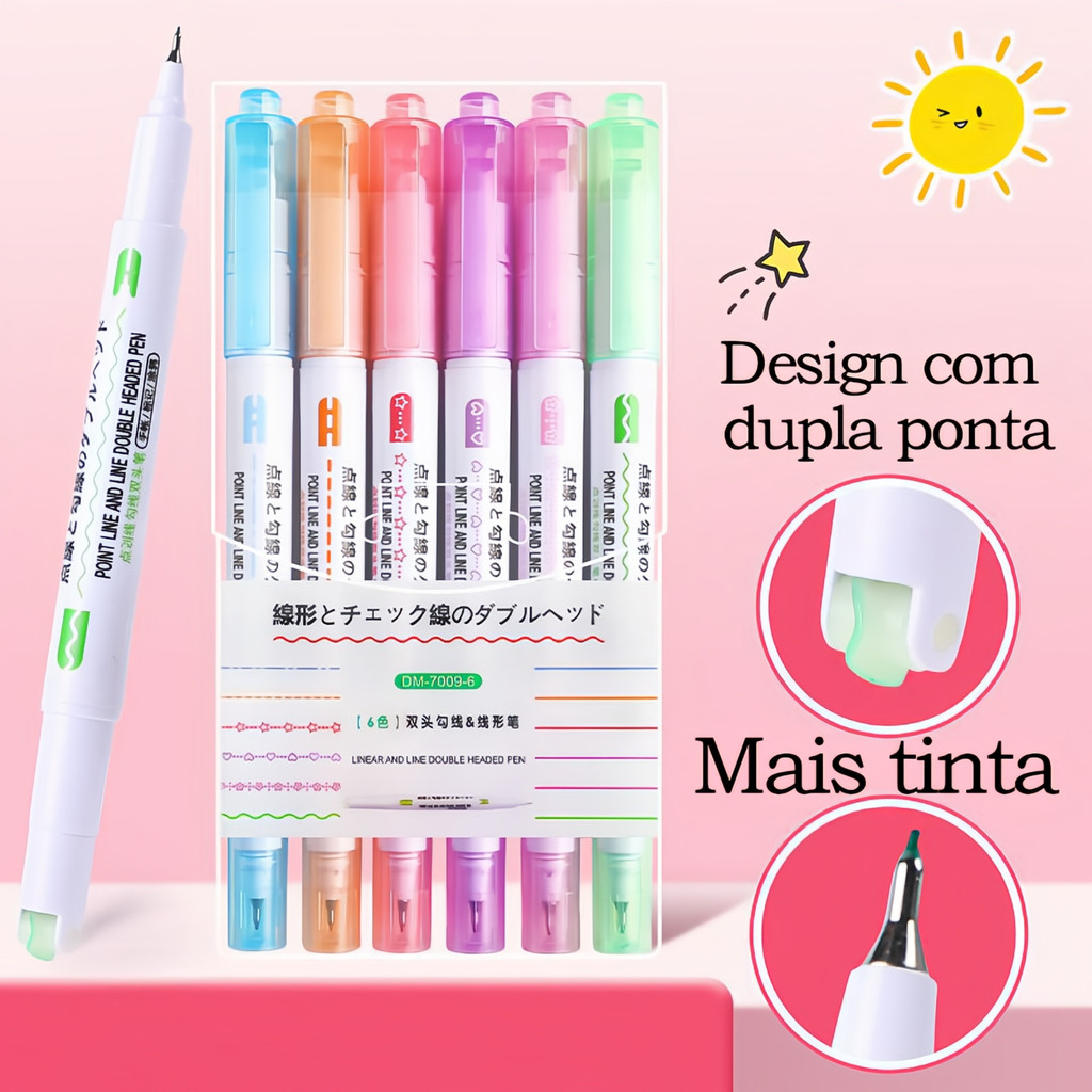 6 Cores Dupla Ponta Caneta Carimbo Roller Colorido Papelaria/Papelaria Fofa em Oferta na Shopee