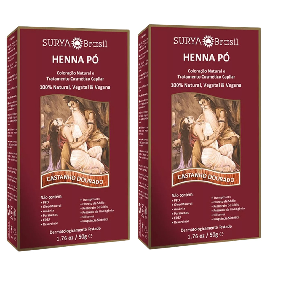 Kit 2x Henna Surya Em Pó Castanho Dourado 50g