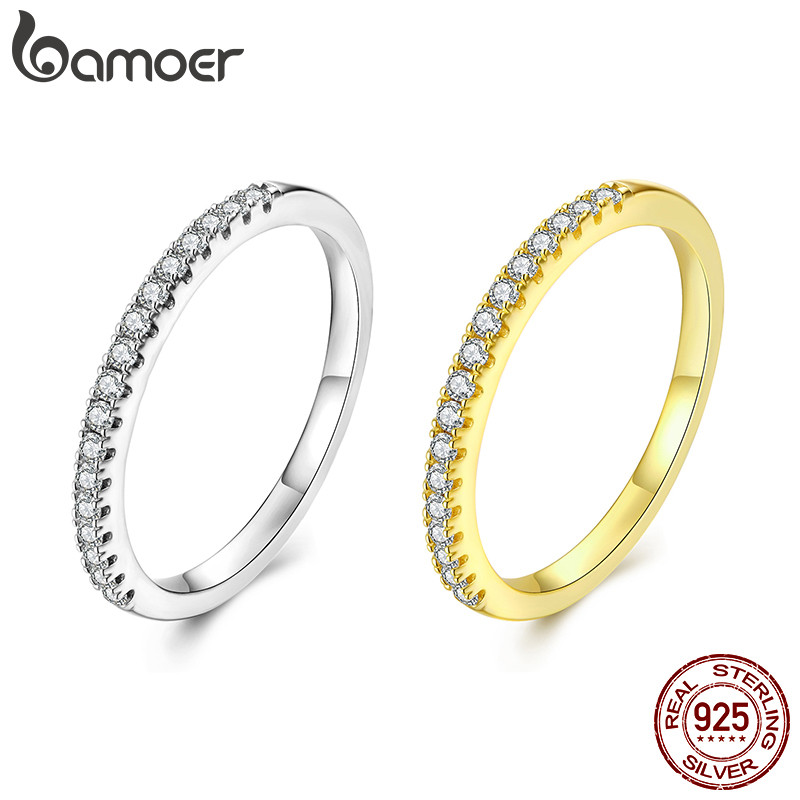 Bamoer 925 Prata Esterlina Dois Tons Meio Círculo Anel Noivado Design Jóias Presente Feminino em Oferta na Shopee