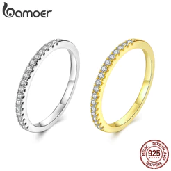 Bamoer 925 Prata Esterlina Dois Tons Meio Círculo Anel Noivado Design Jóias Presente Feminino