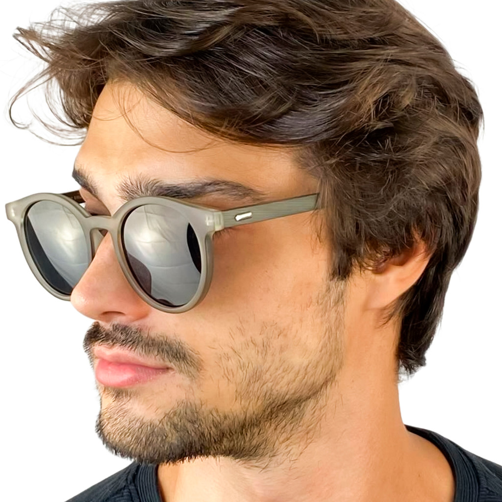 Óculos De Sol Masculino Redondo + Haste Madeira Osm300