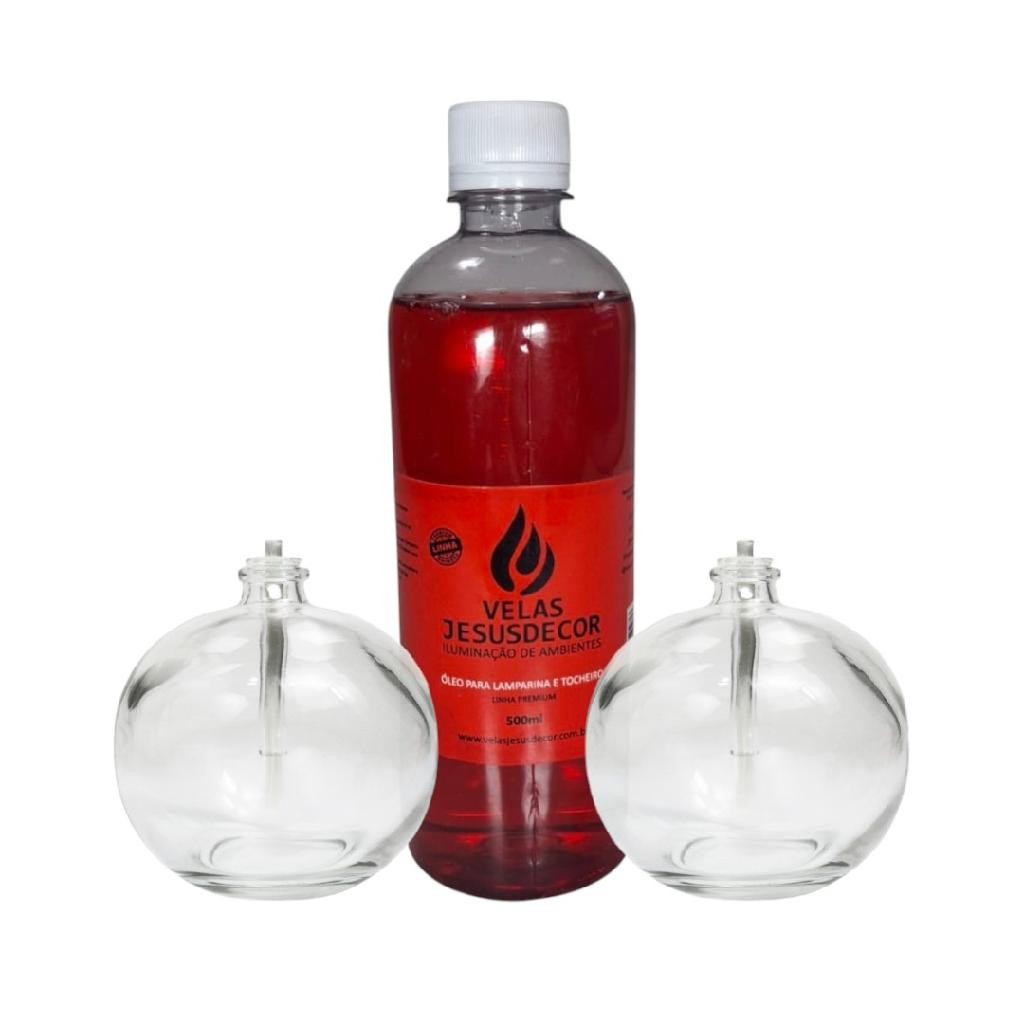 2 Vela Lamparina Redonda Decorativa Sem Fumaça Fluído Vermelho 500ml