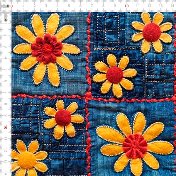 Tecido Tricoline Digital 3D Margaridas no Jeans Costura Artesanato Patchwork Pano DIY Ateliê