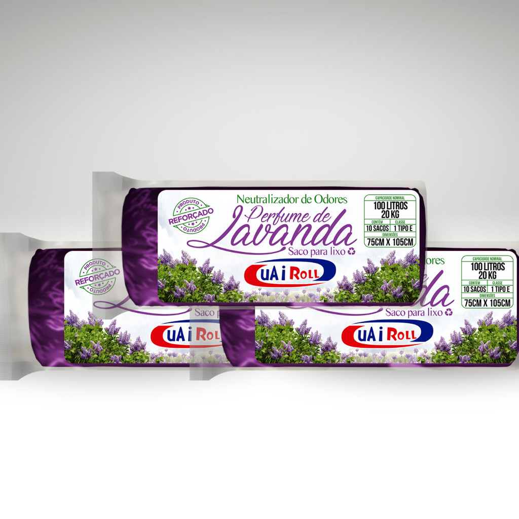 Saco De Lixo Kit 3 Rolos 100 Litros Neutralizador De Odores Aroma De Lavanda com 30 Unidades Total em Oferta na Shopee