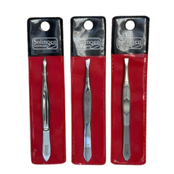 Kit 3 Pinças Solingen Designer Sobrancelha Prata (Chanfrada +Triangular + Reta)
