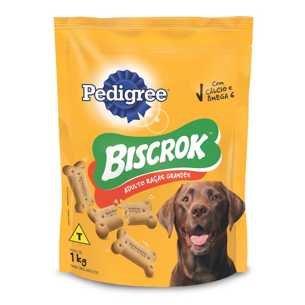 Pedigree Biscrok 1Kg Biscoito Cães Adultos Raças Grandes Snack Cachorro Ômega 6 em Oferta na Shopee
