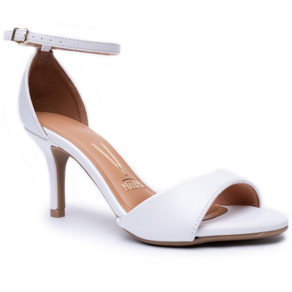 Sandália Vizzano Básica Traseiro Fechado Salto Médio - Branco - Women Shoes
