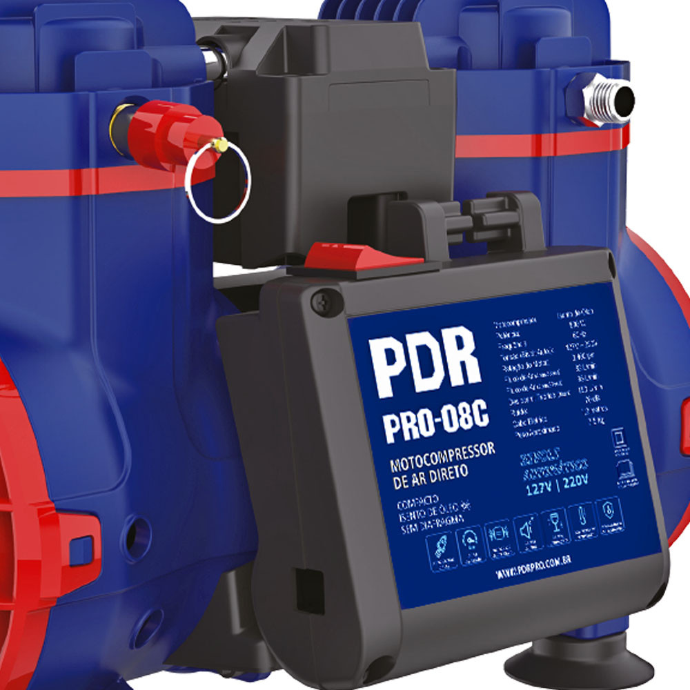 Detalhes do Motocompressor de Ar Direto Bivolt 127v 220v 830W Calibrar Pneus PRO-08C PDR