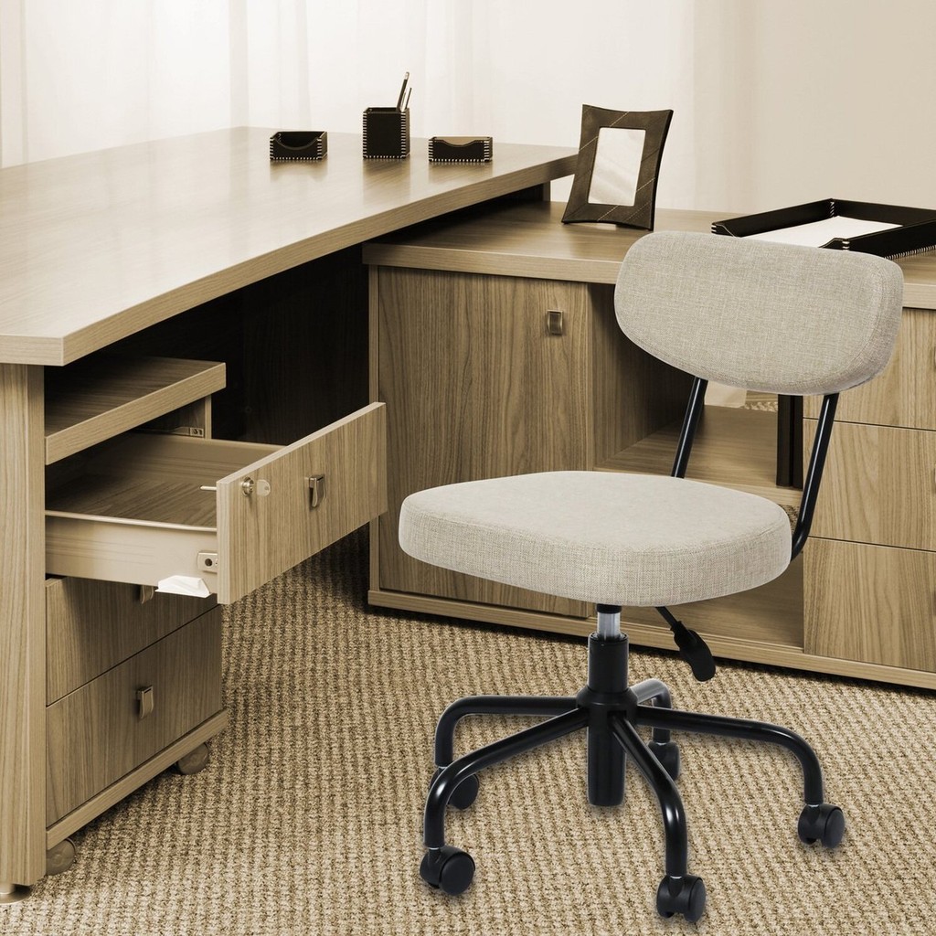 Cadeira para Escritório Decorativa Linho Giratória Fit Bege