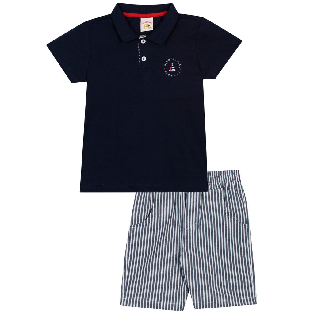 Conjunto Veleiro  Camiseta Polo e Bermuda em Listra - Nini Bambini