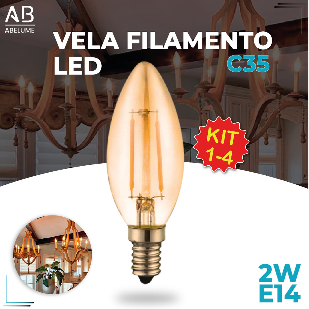 Lâmpada Filamento Vela Led E14 Luz Quente C35 2W Amba Retro Vintage 2200K 110V-220V Bivolt em Oferta na Shopee