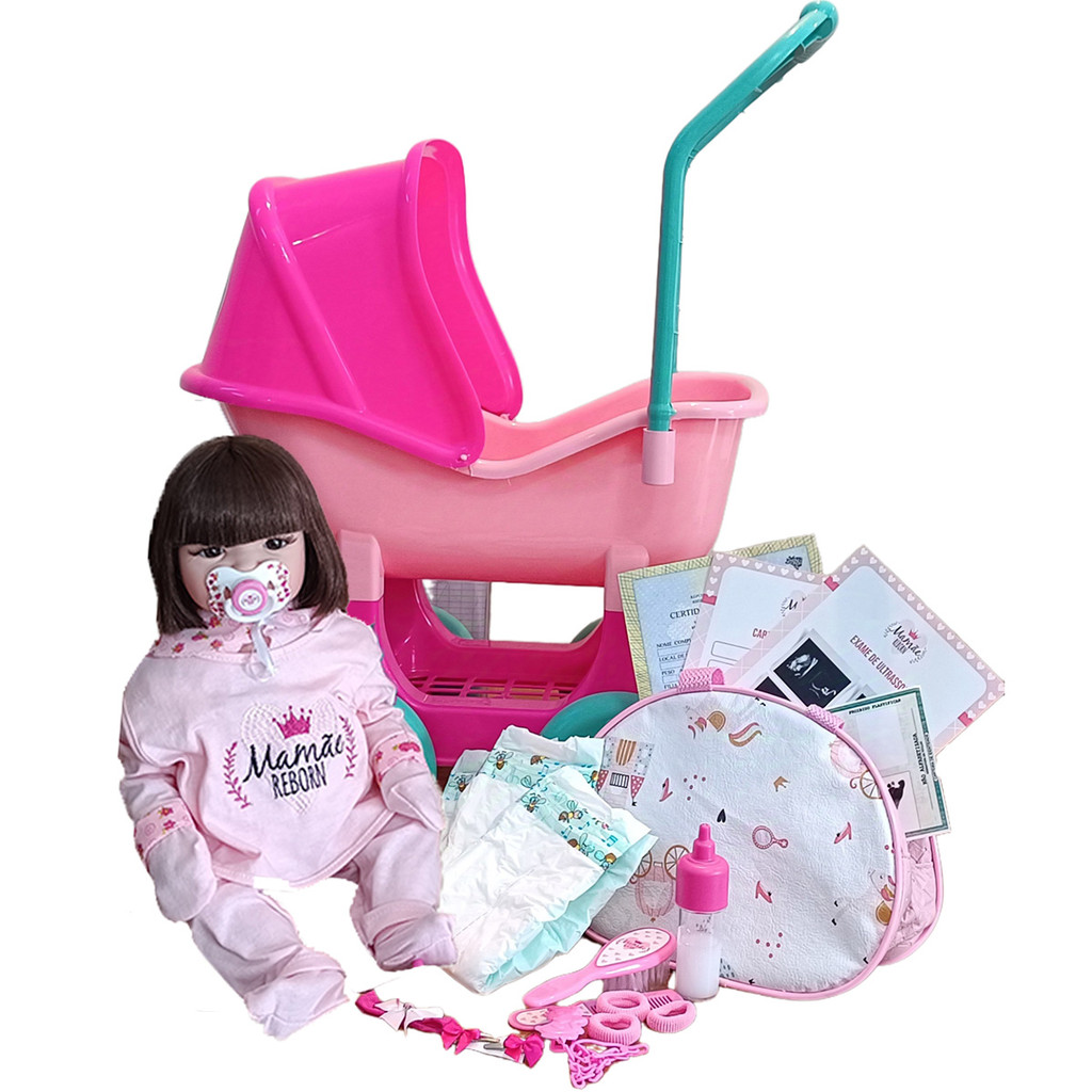 Bebê Reborn Silicone Enxoval 28 Itens Boneca Carrinho Berço em Oferta na Shopee