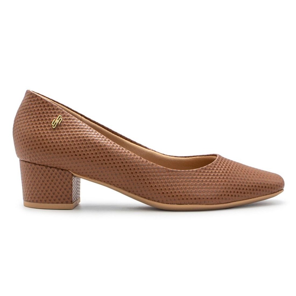 Scarpin Usaflex Feminino Salto Bloco Couro Textura Conforto em Oferta na Shopee