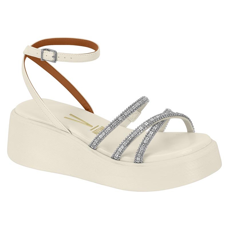 SANDÁLIA FEMININA PAPETE VIZZANO 6525.102 TIRAS EM STRASS SOLADO 6CM