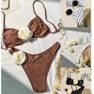 Novo biquíni flor tridimensional 2025 Sexy praia férias maiô conjunto moda biquíni/biquini cintura alta/biquini de fita em Oferta na Shopee