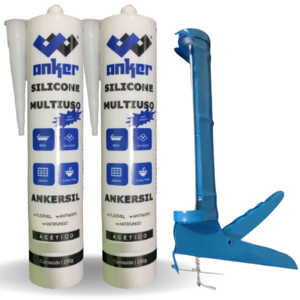 Kit 2 Silicone Adesivo Acético + 1 Pistola Aplicador Vedação em Oferta na Shopee