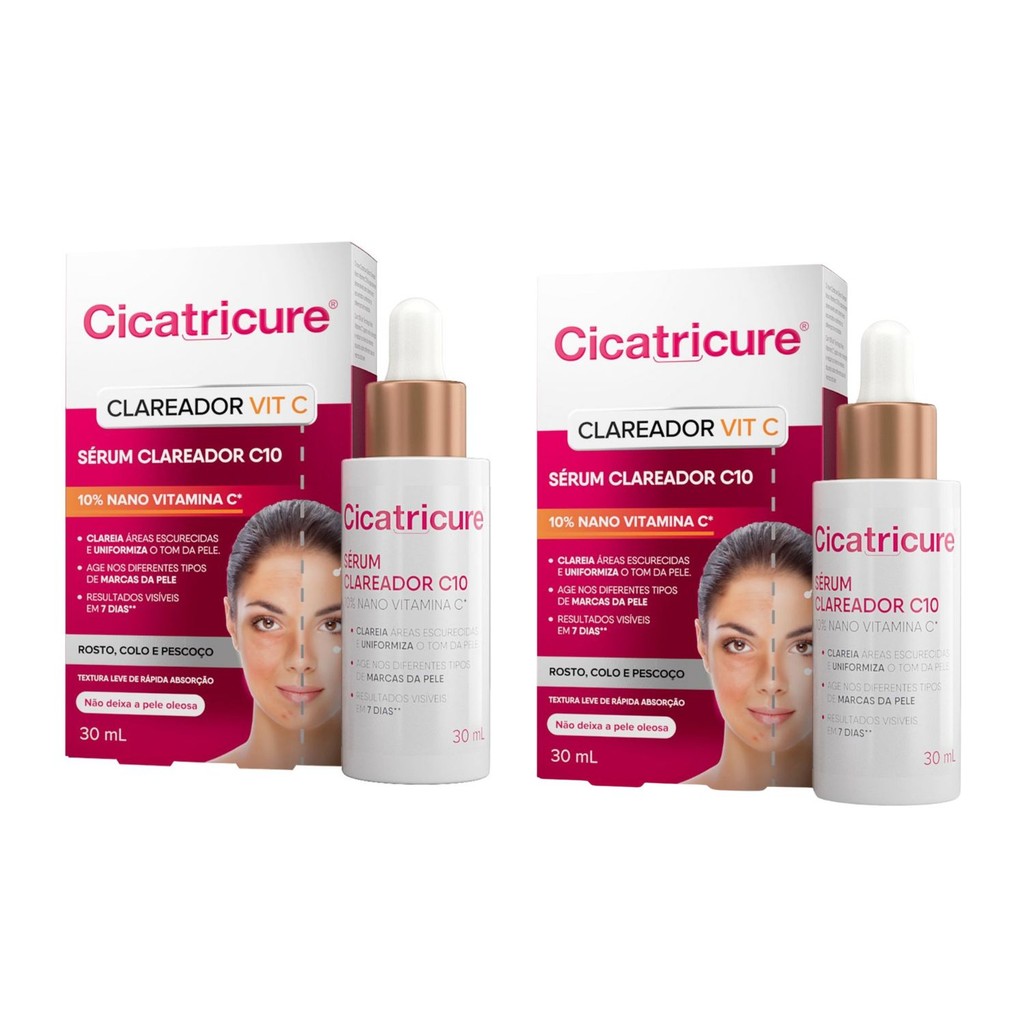 Kit C2 Sérum Clareador C10 Rosto, Colo e Pescoço 30ml - Cicatricure