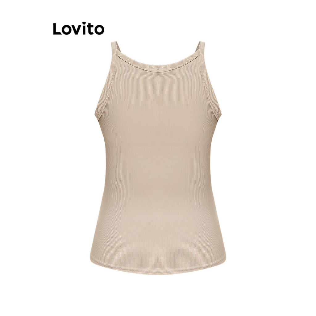 Detalhes do Lovito Regata Esportiva Feminina com Almofada no Peito para Verão e Primavera LNL502046