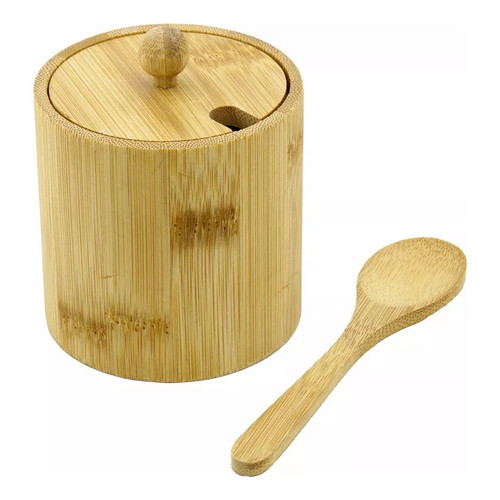 Pote Bambu Porcelana Tampa Colher Açucareiro Saleiro Porta Temperos Especiarias Mesa Posta Luxo