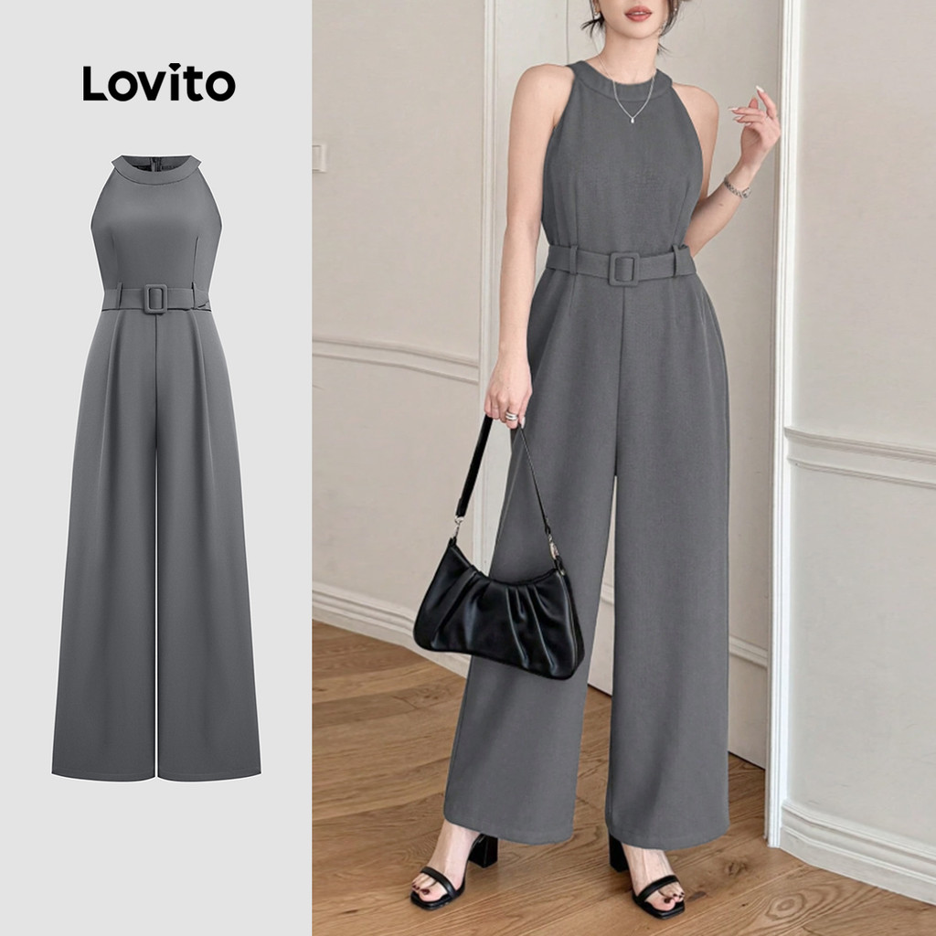 Lovito Macacão Casual De Verão Com Zíper Liso Para Mulheres L123ED952 em Oferta na Shopee