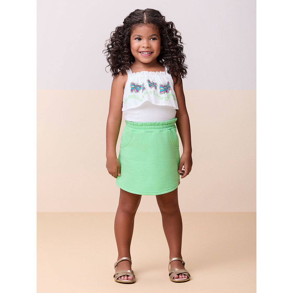 Conjunto Momi Blusa de Alça com Babado  e Short Saia - Momi