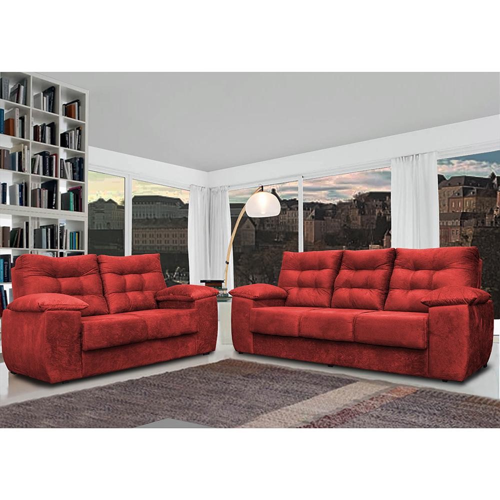 Conjunto Sofá Luxemburgo 3 E 2 Lugares 1,52m e 2,02m Suede Vermelho em Oferta na Shopee