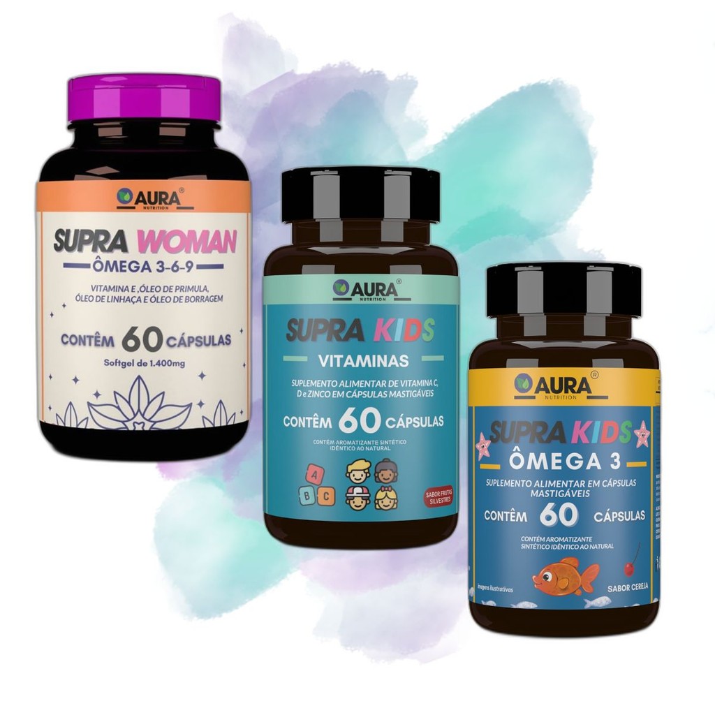 Ômega 3,6,9 + Ômega 3 Infantil + Vitamina D,C e Zinco Supra Kids 60 Caps