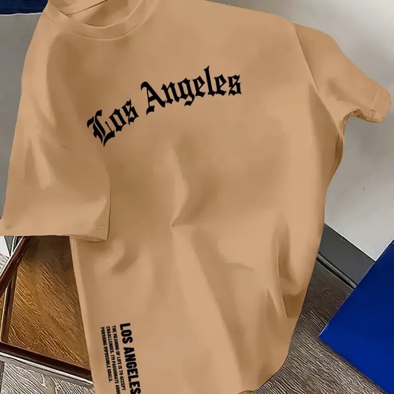 Camiseta Masculina Casual 100% Algodão com Estampa de Los Angeles LA