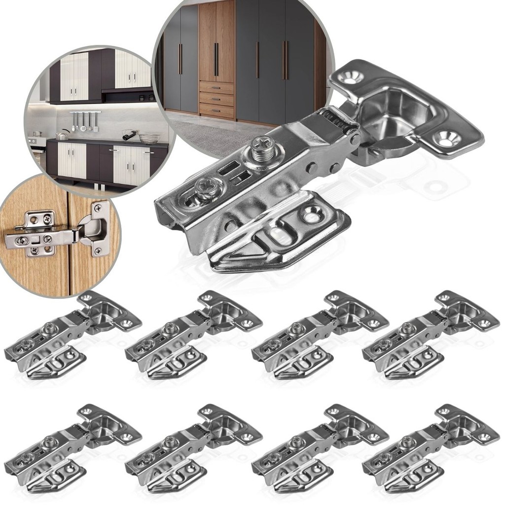 Kit 10 Dobradiça Aço Inox Reta Pistão Amortecedor 35mm Slow Soft Closing Baixa Portas Móveis Resistente Oxidação Calço
