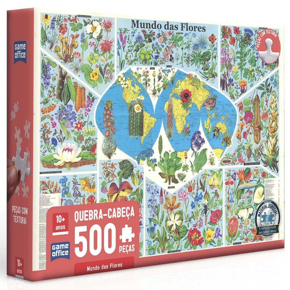 QUEBRA CABEÇA MUNDO DAS FLORES 500 PEÇAS TOYSTER PUZZLE MAPA MUNDI ESPÉCIES PINTURAS CONTINENTES GEO