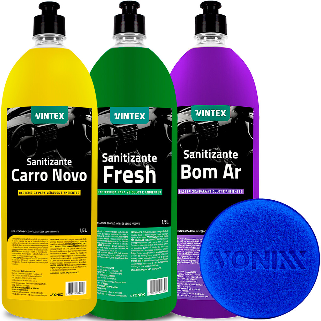 Kit Vintex Carro Novo Sanitizante Fresh Aromatizante Bom Ar