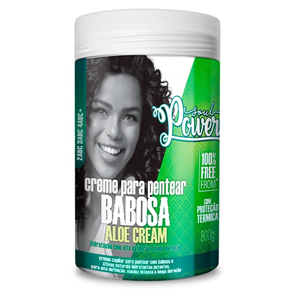 Creme para Pentear com Proteção Térmica Babosa Soul Power Aloe Cream Hidratação 800g Alta Definição