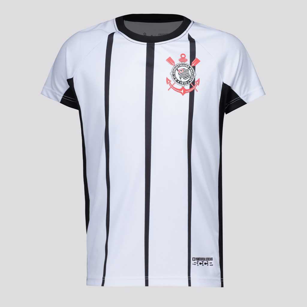 Camisa Corinthians Infantil Listrada Branca e Preta em Oferta na Shopee