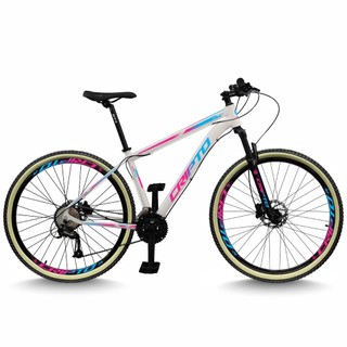 Bicicleta Aro 29 Cripto 24 Marchas Freios Disco e Suspensão Pneu Faixa Bege