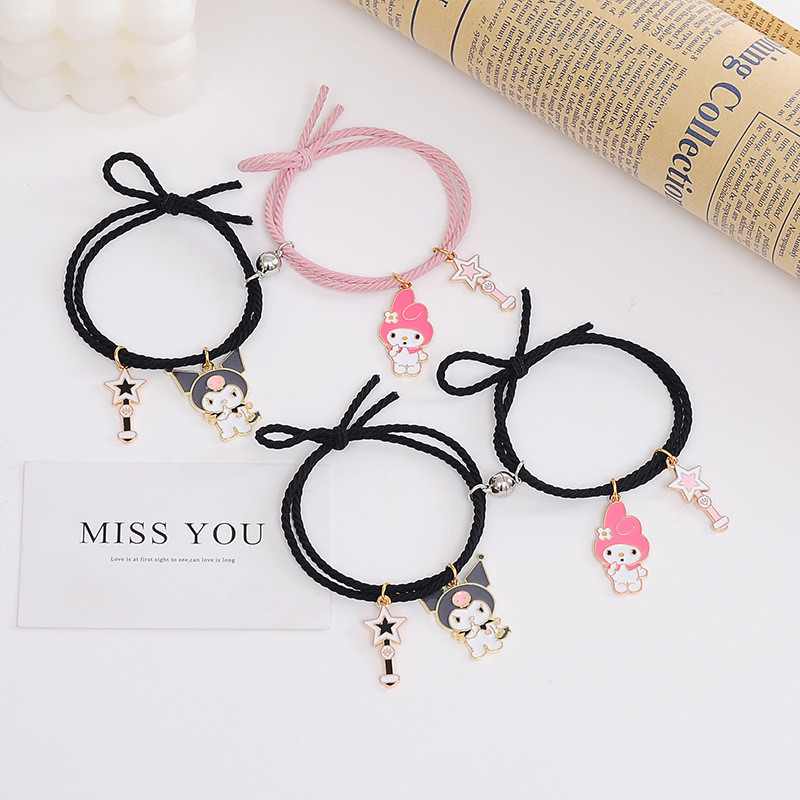 2 Pçs/set Bonito Kuromi Melodia Pulseiras Doce Dos Desenhos Animados Casal Pulseira Rabo De Cavalo Acessórios Para O Cab