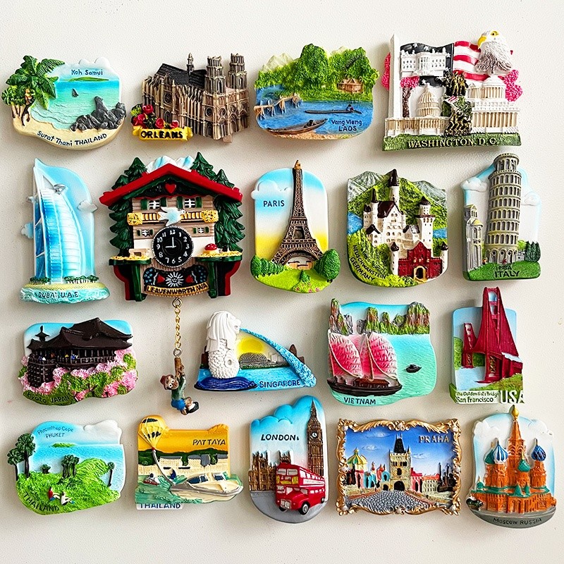 Ímãs De Geladeira 3D França Singapura Egito Alemanha Tailândia Japão Itália Países Mundiais Viagens Adesivos Magnéticos 