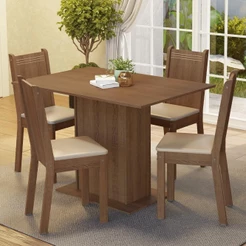 Conjunto Sala de Jantar Madesa Luana Mesa Tampo de Madeira com 4 Cadeiras