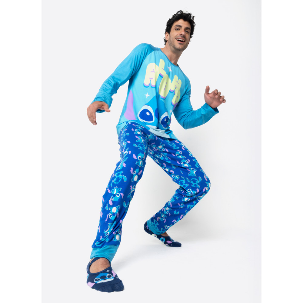 Pijama Manga Longa Viscolycra Masculino Stitch - Disney